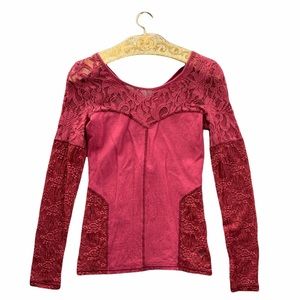 FREE PEOPLE Red long sleeve lace top